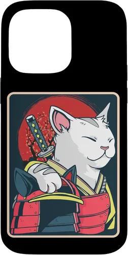 Vista 21 de Arte de gato japonés para iPhone 16 - Espada Katana - Anime Ninja Cat - Funda Catzilla