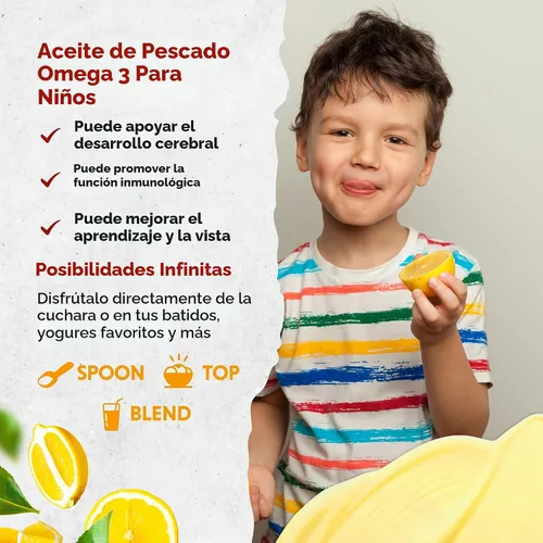 Vista 4 de Barlean's Lemonade Omega Pals - Aceite de pescado Omega-3 para niños, 540