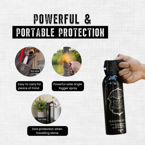Vista 3 de Police Magnum Gran spray de pimienta para defensa personal – Táctica máxima fuerza seguridad y protección – Bote de fuego portátil negro – Fabricado