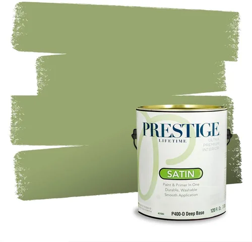 Vista 201 de Prestige Paints - Pintura exterior e imprimación en uno, 1 galón, plano, compatibilidad comparable con el color menta «Whipped Mint» de Behr