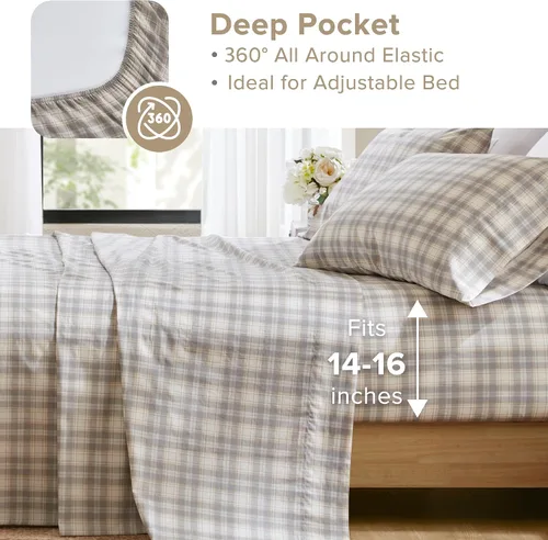 Vista 55 de Comfort Spaces Sábanas 100% Algodón Twin XL, Transpirables, Naturalmente Frescas, Sábanas de Algodón Suave con Bolsillo Elástico de 14 Pulgadas que