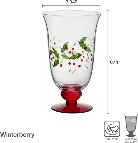 Vista 3 de Pfaltzgraff Winterberry Set of 4 Water Goblets, 14 Ounce (Pack of 4)