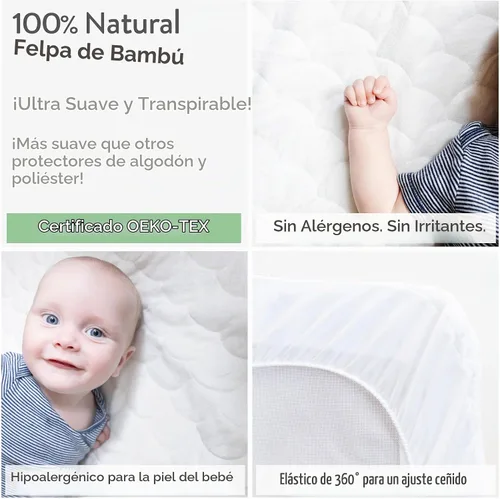 Vista 3 de Joey + Joan Funda impermeable para colchón de moisés compatible con moisés para bebé ANGELBLISS – Paquete de 2 protectores de colchón acolchados