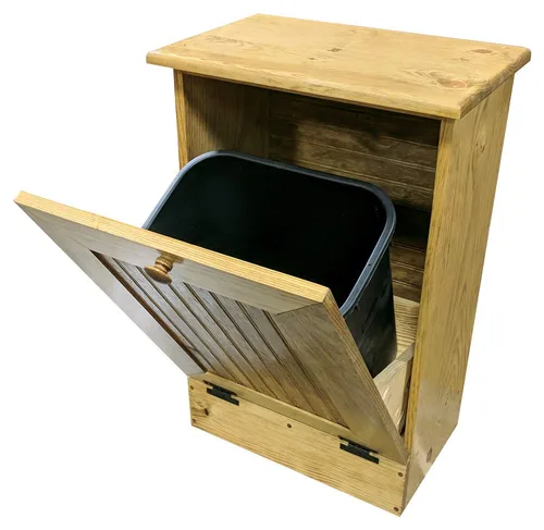 Vista 2 de Sawdust City Soporte de basura/reciclaje de madera inclinable (mancha de nuez)