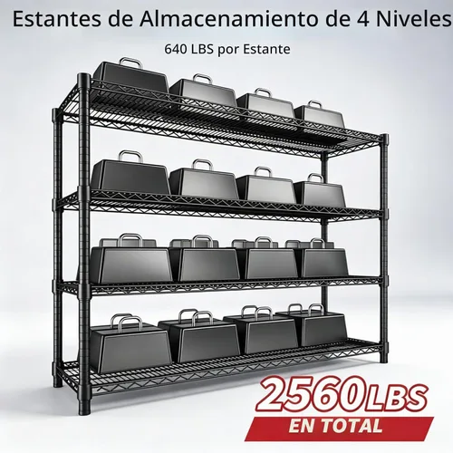 Vista 4 de Garvee Estantería de alambre de 4 niveles 2560LBS Estantes de almacenamiento resistentes Estante de garaje