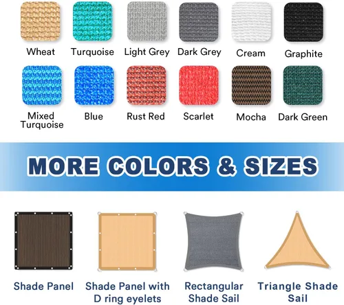 Vista 2 de VICLLAX Tela para Sombra Panel Cuadrado Rectangular Triangular Vela de Sombra Solar con 12 Colores Disponibles para Pérgola, Porche Delantero, Patio