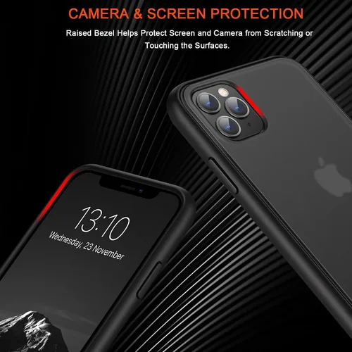 Vista 4 de TENDLIN Compatible con iPhone 11 Pro Funda translúcida mate con parte trasera dura de silicona suave cómoda (negro)