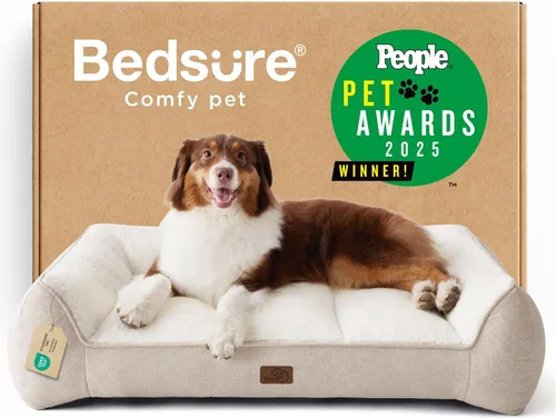 Vista 30 de Bedsure Cama ortopédica para perros de tamaño mediano, camas extra gruesas de apoyo para perros medianos con funda impermeable lavable, cómodo sofá
