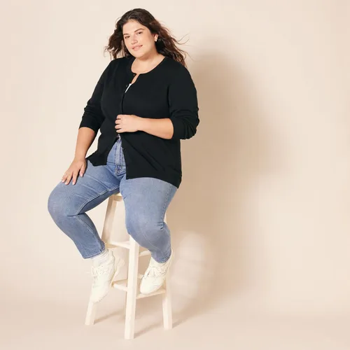 Vista 8 de Tienda Essentials Suéter ligero tipo cárdigan, con cuello redondo, para mujer