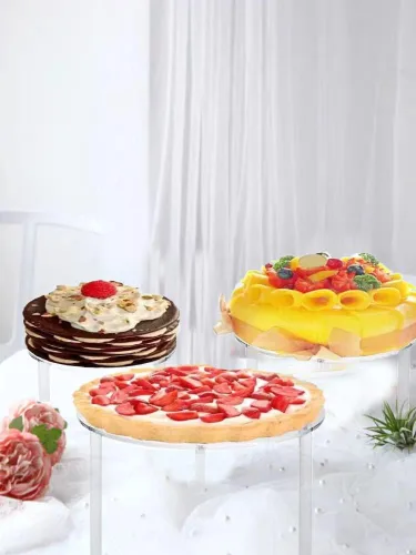 Vista 4 de Soporte acrílico para cupcakes para boda, soporte de exhibición de pasteles de 3 niveles, soporte de postres para panadería, pizza, hogar, fiesta