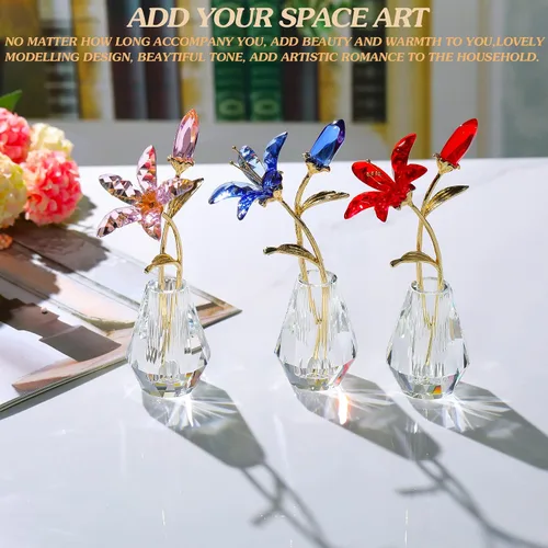 Vista 3 de Ornalrist Flores de lirio de tigre de cristal con jarrón, tallo de metal, flor de lirio azul, regalos coleccionables para mujeres, figuras florales