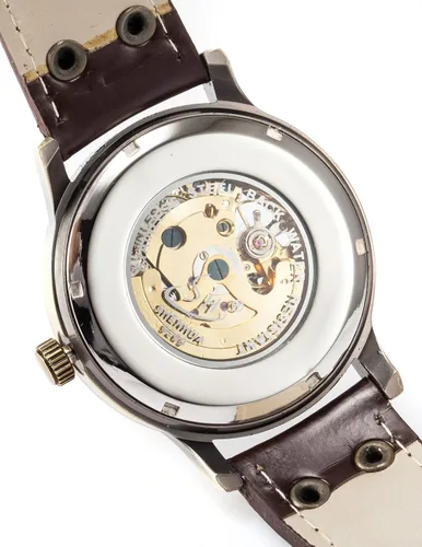 Vista 4 de AMPM24 PMW198 reloj de pulsera manual mecánico color bronce estilo steampunk con correa de cuero para hombre