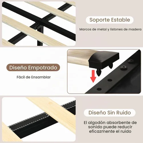 Vista 7 de IMMERSTABLE Base de cama tamaño Queen con cabecero y 4 cajones de almacenamiento, plataforma tapizada de piel sintética con luces LED, listones