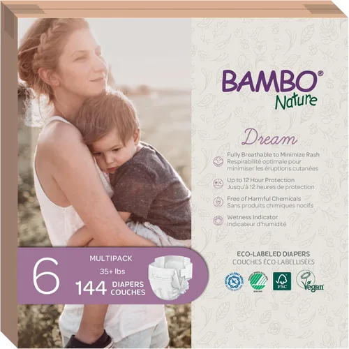 Vista 12 de Bambo Nature Pañales hipoalergénicos Dream Baby, pañales sostenibles con etiqueta ecológica de primera calidad, protección mejorada contra fugas