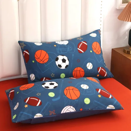 Vista 6 de Juego de edredón deportivo de pelota azul, tamaño individual, juego de ropa de cama de béisbol, baloncesto, fútbol, tenis para adolescentes y niños