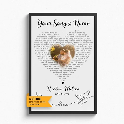 Vista 11 de Letras de canciones personalizadas para pared, lienzo impreso con tu foto, texto, poema, letra. Personaliza el retrato, para esposa, novia, día de 3
