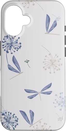 Vista 32 de Bonita funda para iPhone 17 con diseño de libélula de diente de león azul lavanda beige