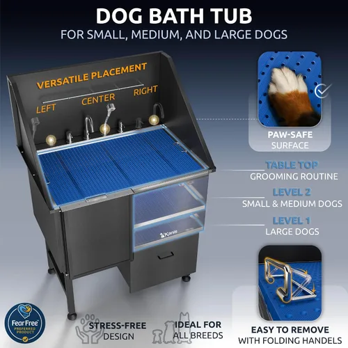 Vista 6 de KANIS Estación profesional de lavado de perros – Fregadero de lavado de mascotas de acero inoxidable 304 y bañera de aseo con ducha, rejillas