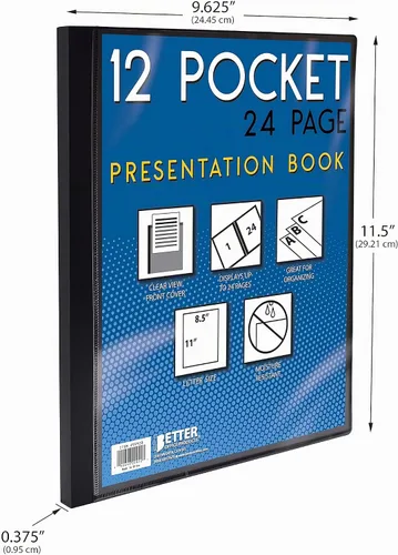 Vista 7 de Better Office Products Libro de presentación encuadernado con 12 bolsillos, color negro con cubierta frontal transparente, 24 páginas protectoras