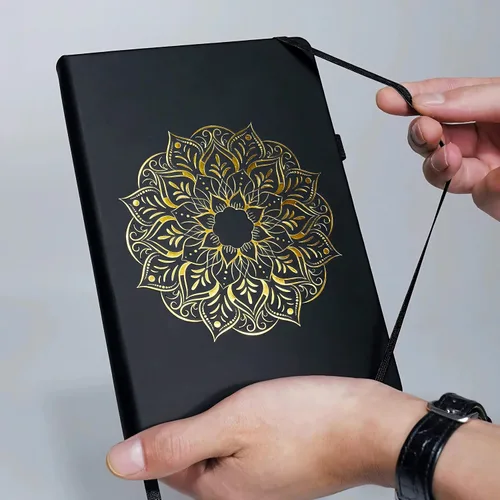 Vista 9 de Veway Juego de regalo de diario y bolígrafo de mandala - Diario de cuero vegano con bolígrafo - Diario profesional para mujeres u hombres - Juego