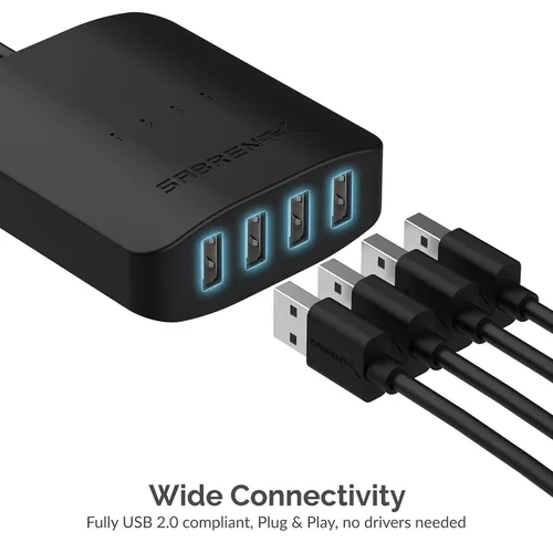 Vista 13 de SABRENT Interruptor para compartir USB 2.0 para 4 computadoras, indicadores