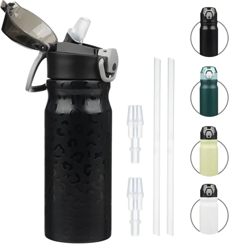 Vista 6 de Konokyo Botella de agua aislada de 22 onzas con pajilla, asa de transporte, verde militar