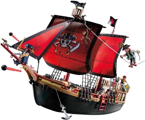 Vista 3 de Playmobil 70411 Pirates - Barco pirata flotante grande con cañón