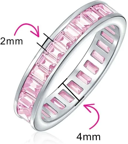 Vista 4 de AAA Cubic Zirconia Joya Multi Color Simulado Gemas Canales Set Rectángulo Corte Esmeralda Baguette CZ Anillo de Eternidad Anillo de Aniversario