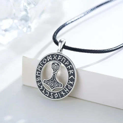 Vista 5 de Mjolnir, collar de plata de ley 925, colgante de amuleto de mitología de martillo de Thor nórdico para mujeres y hombres, joyería nórdica pagana