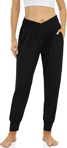Vista 2 de TARSE Pantalones deportivos de yoga cómodos para mujer, holgados, pantalones deportivos de entrenamiento estilo harén, casuales, con bolsillos