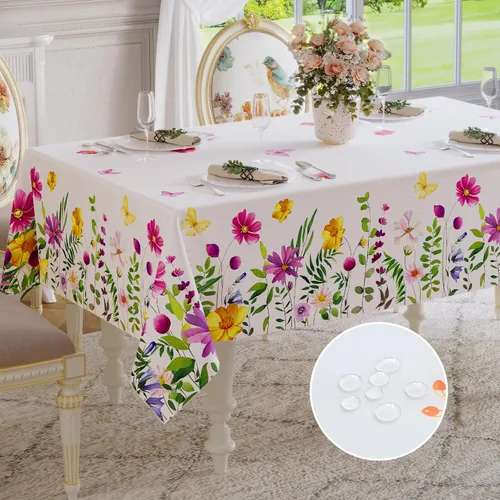 Vista 9 de Softalker Mantel rectangular de primavera – Mantel decorativo impermeable con patrón floral de Pascua, resistente a las manchas, sin arrugas
