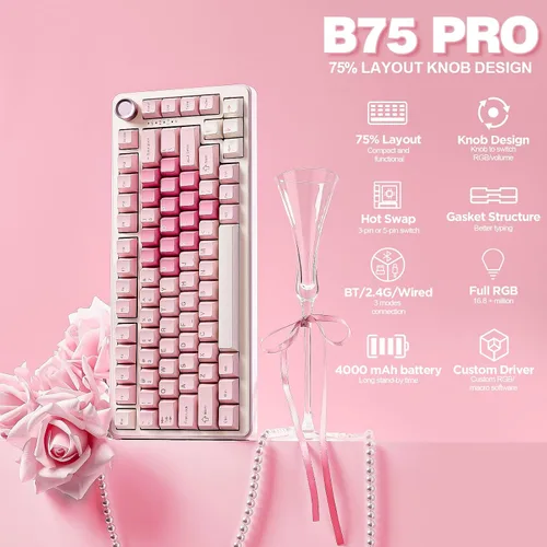 Vista 2 de YUNZII Teclado mecánico inalámbrico B75 PRO, diseño del 75 % con perilla, estructura personalizada de junta de intercambio en caliente