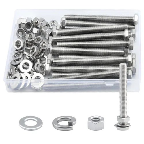 Vista 16 de Tornillo de cabeza hexagonal 1/4-20 x1 (20 unidades), tuercas de bloqueo, kits de arandelas planas y de bloqueo, acero inoxidable 304 18-8