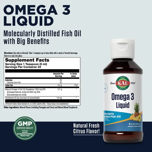 Vista 2 de Kal 3.9 G Omega 3 1200/800 Liquid Citrus, 4 onzas líquidas