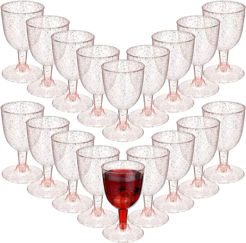Vista 9 de Didaey 48 copas de vino de plástico desechables de 6 onzas, copas de vino para fiestas, vasos de plástico duro con tallo apilables para copas