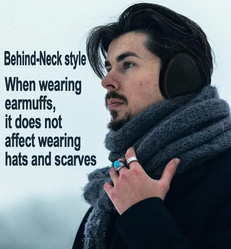 Vista 2 de Orejeras de invierno para hombres, unisex, plegables, de vellón, calentadores de orejas para mujer, orejeras de cuello trasero