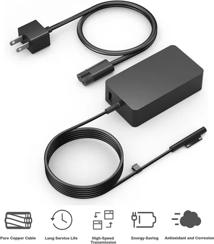 Vista 6 de Cargador Surface Pro de 65 W, cargador de computadora portátil compatible con Microsoft Surface Pro11 10 9 8 7+ 7 6 5 4 X, compatible con portátiles