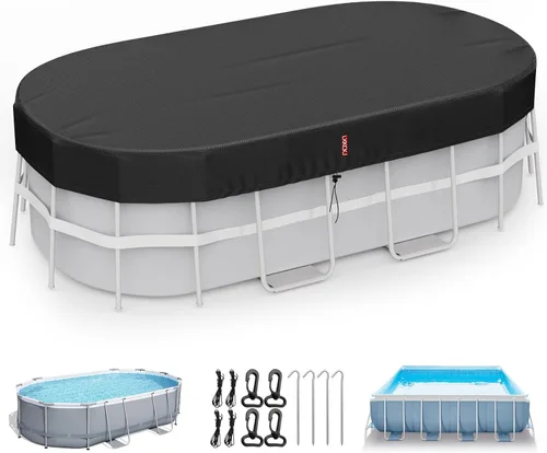 Vista 10 de LXKCKJ Cubiertas redondas de piscina de 8 pies para piscinas sobre el suelo, cubierta solar 420D con accesorios para clavos de tierra, cubiertas
