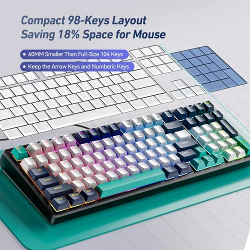 Vista 2 de EarlyLit Teclado mecánico intercambiable en caliente, teclado para juegos con cable con almohadilla numérica, junta silenciosa e interruptores