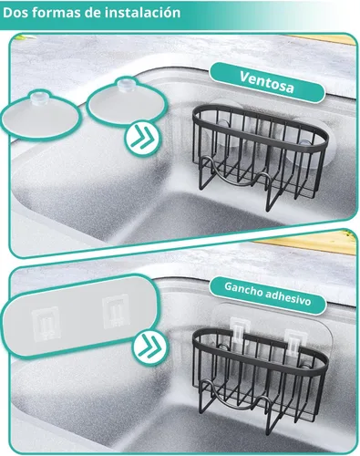 Vista 4 de HapiRm Organizador de esponja multifuncional con forma única en M, 2 métodos de instalación, organizador de fregadero de cocina, organizador