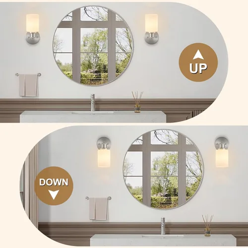 Vista 4 de Paquete de 2 luces de tocador de 1 luz, lámpara de baño de níquel cepillado con pantalla de vidrio blanco lechoso texturizado, accesorio