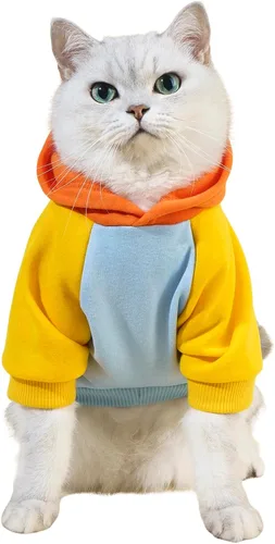 Vista 22 de QWINEE Sudadera básica con capucha para perro, suéter cálido para gatos, ropa para mascotas para Chihuahua, cachorro, gatito, perros pequeños
