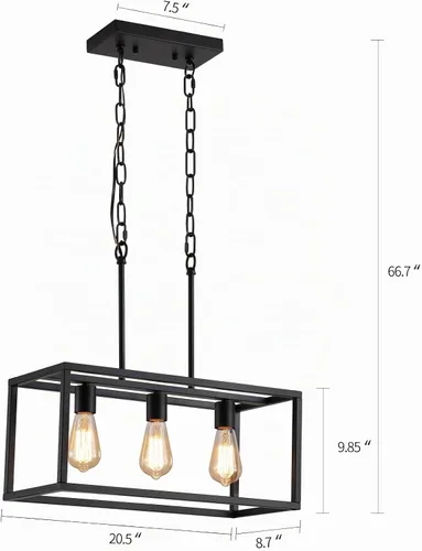 Vista 3 de AMZASA Candelabro lineal negro de 3 luces, moderno, rectangular, granja, comedor, lámpara para cocina, isla y bar, certificación UL