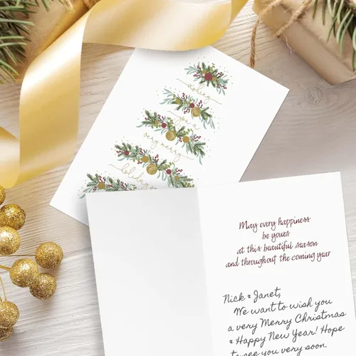 Vista 5 de Between The Branches Tarjetas Navideñas con Lámina Dorada / 16 Tarjetas de Navidad en Caja con Sobres Forrados de Lámina / 5 5/8" x 7 7/8" Tarjetas