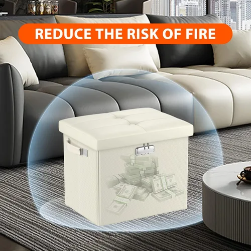 Vista 7 de DocSafe Otomana de almacenamiento con cerradura, caja de almacenamiento plegable de 17 pulgadas resistente al fuego y al agua con asas, segura