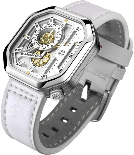 Vista 2 de AGELOCER Reloj cuadrado luminoso de acero inoxidable de lujo automático mecánico para hombre