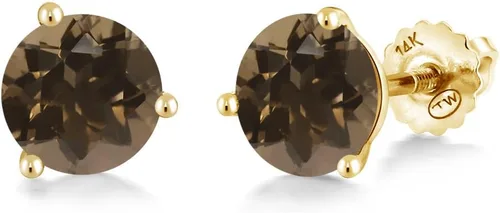Vista 195 de Gem Stone King Aretes de Martini de oro amarillo de 14 quilates Aretes de tuerca de 3 puntas para mujeres y hombres Redondos de 0.236 pulgadas