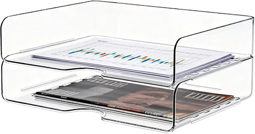 Vista 11 de DCA Organizador de escritorio transparente de 4 niveles, bandeja de papel apilable, soporte de archivo acrílico, organizador de papel para oficina