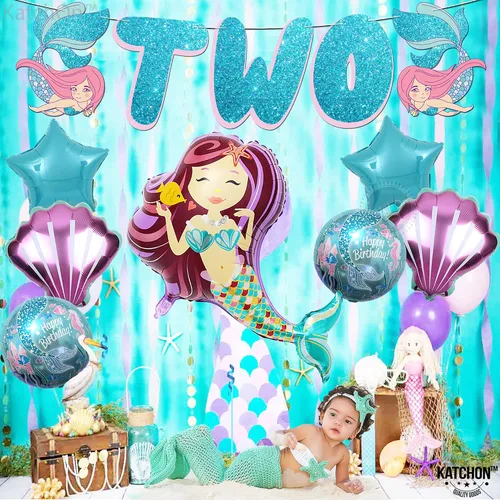 Vista 7 de KatchOn Decoraciones de sirena para el segundo cumpleaños - Paquete de 8
