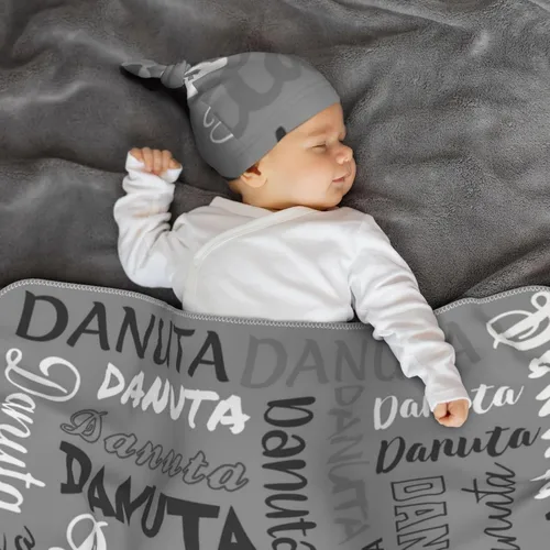Vista 3 de Juego de manta personalizada para bebé con diadema acogedora y sombrero para niñas y niños recién nacidos, manta personalizada con nombre de bebé